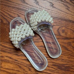 Bebe Women's Clear Jelly Sandals with Pearl Accents